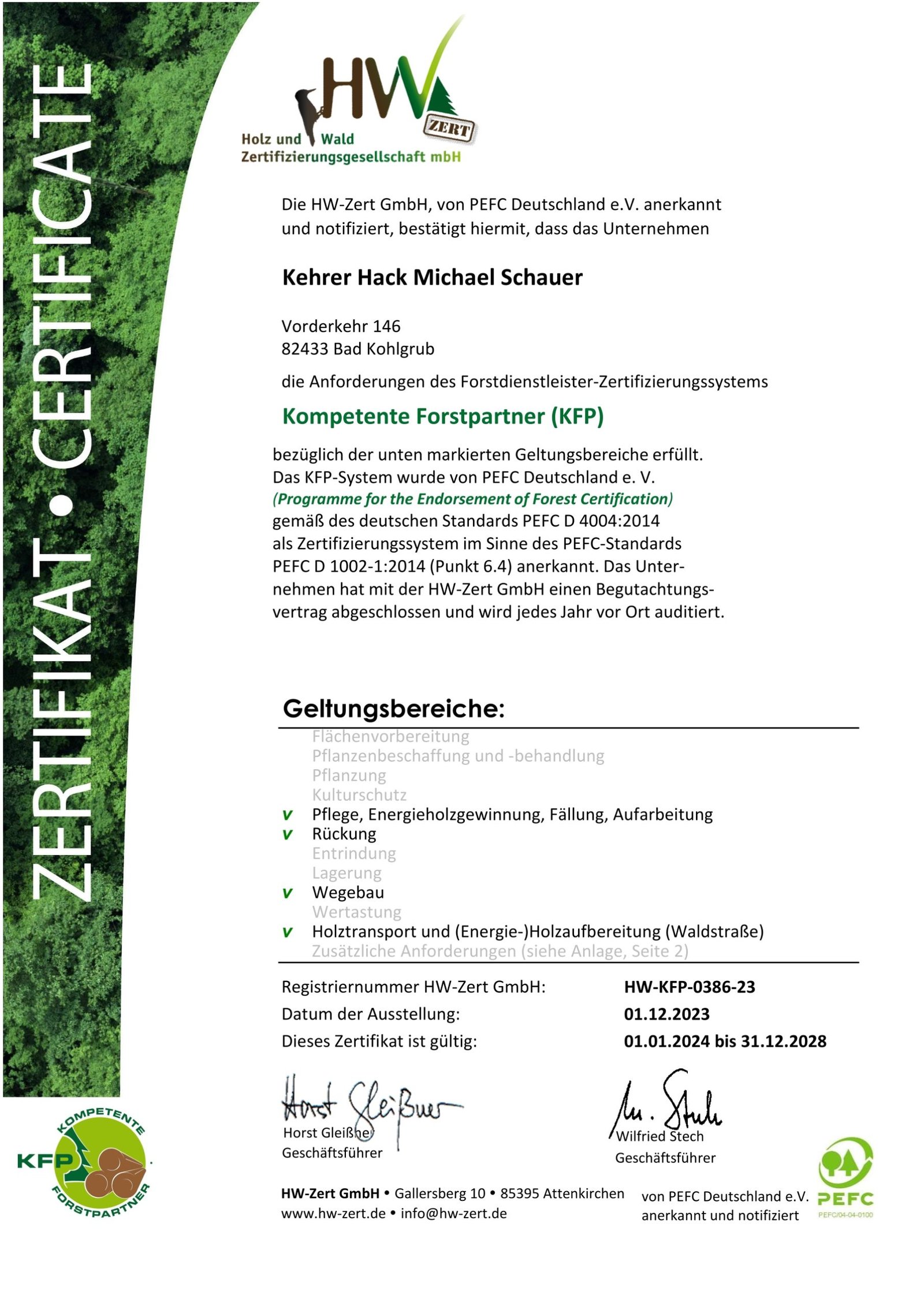 Kehrer Hack Zertifikat 1